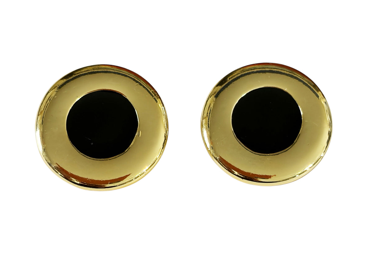#51 Vintage  Gold tone and Black Enamel Modernist clip- on Earrings