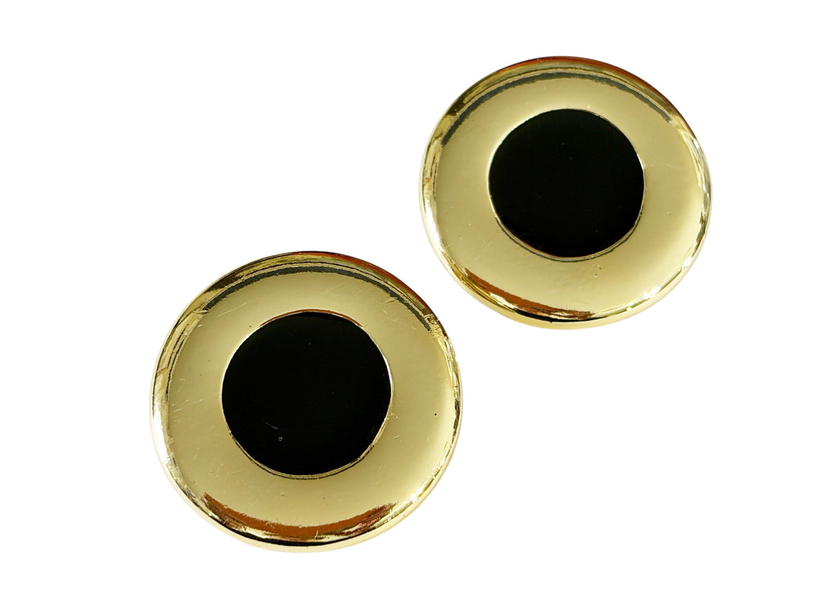 #51 Vintage  Gold tone and Black Enamel Modernist clip- on Earrings