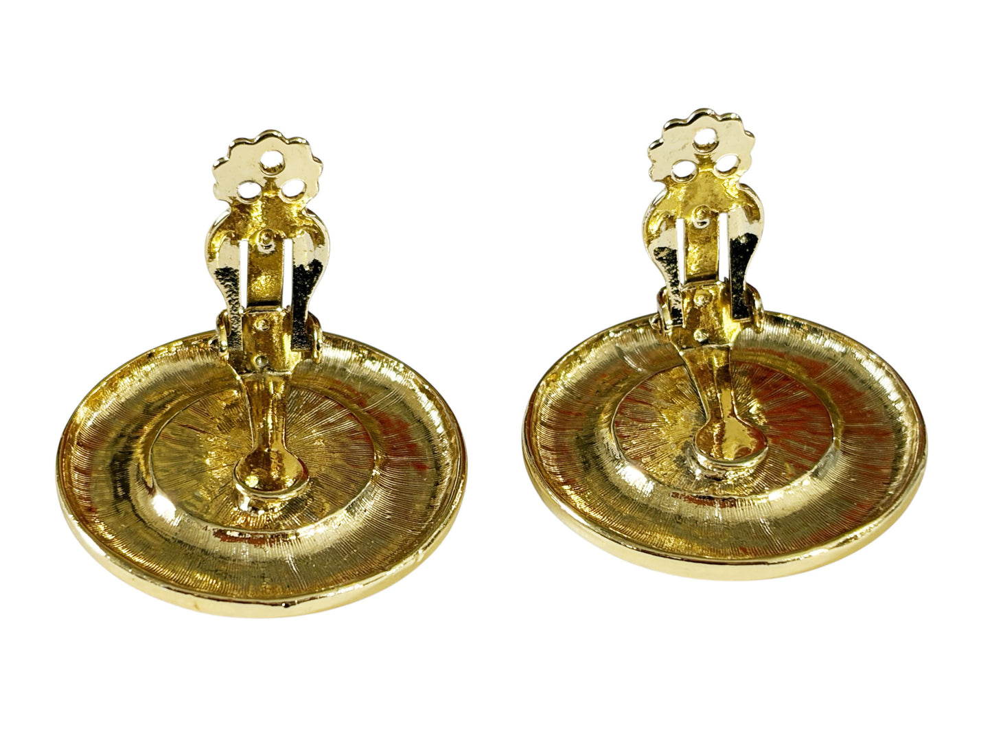 #51 Vintage  Gold tone and Black Enamel Modernist clip- on Earrings