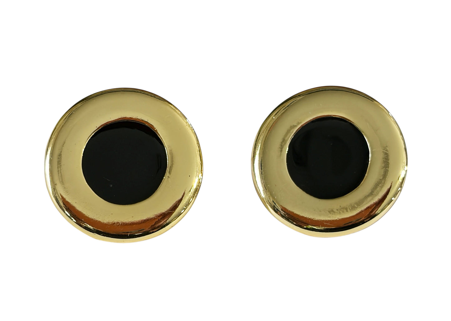 #51 Vintage  Gold tone and Black Enamel Modernist clip- on Earrings