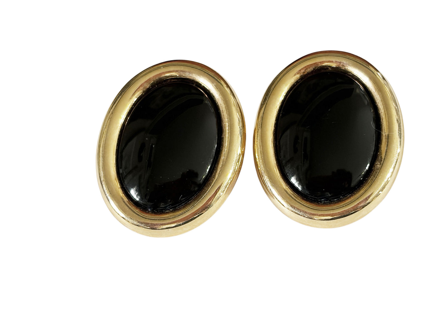 #60 Vintage  Gold tone and Black Enamel Modernist clip- on Earrings
