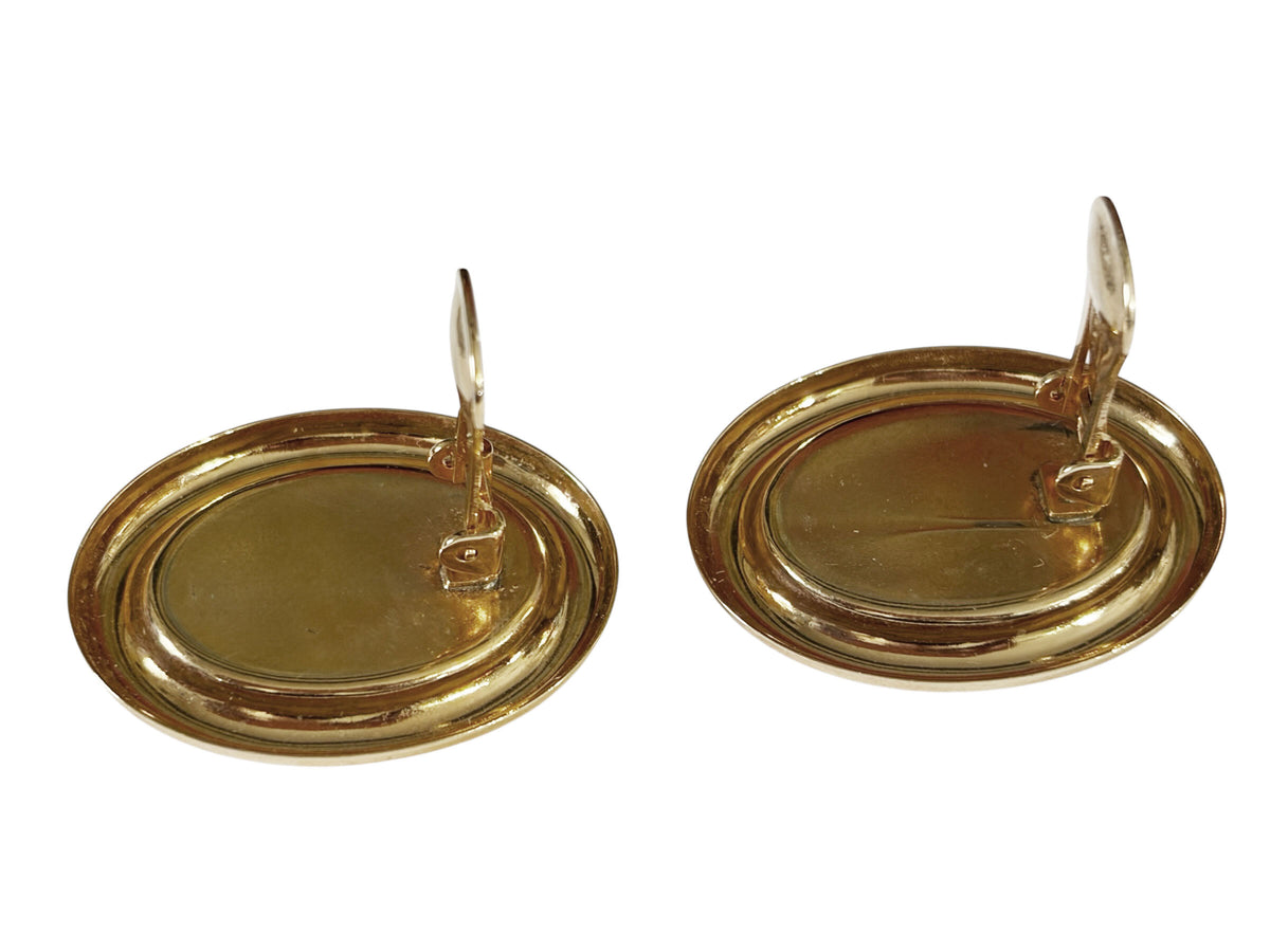 #60 Vintage  Gold tone and Black Enamel Modernist clip- on Earrings
