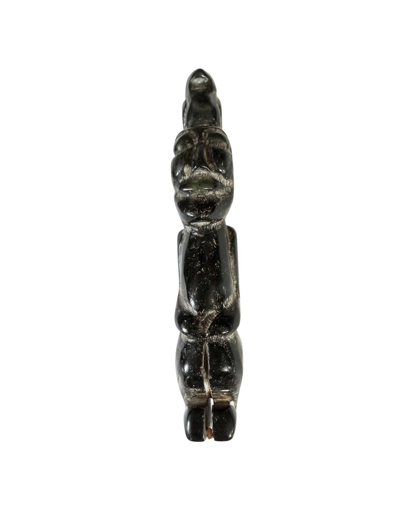 #463  HongShan  Style Culture Black carved Jade  Primitive figure w/ bird perched atop