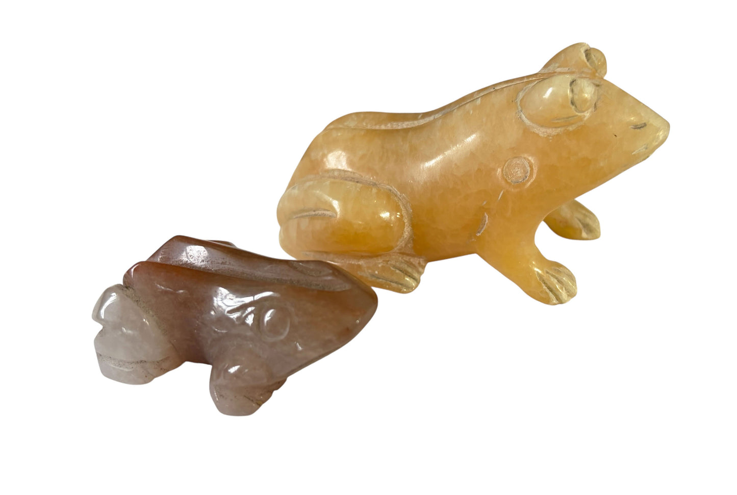 #389/89 Vintage set of two hand-carved frog sculptures/ soapstone /agate