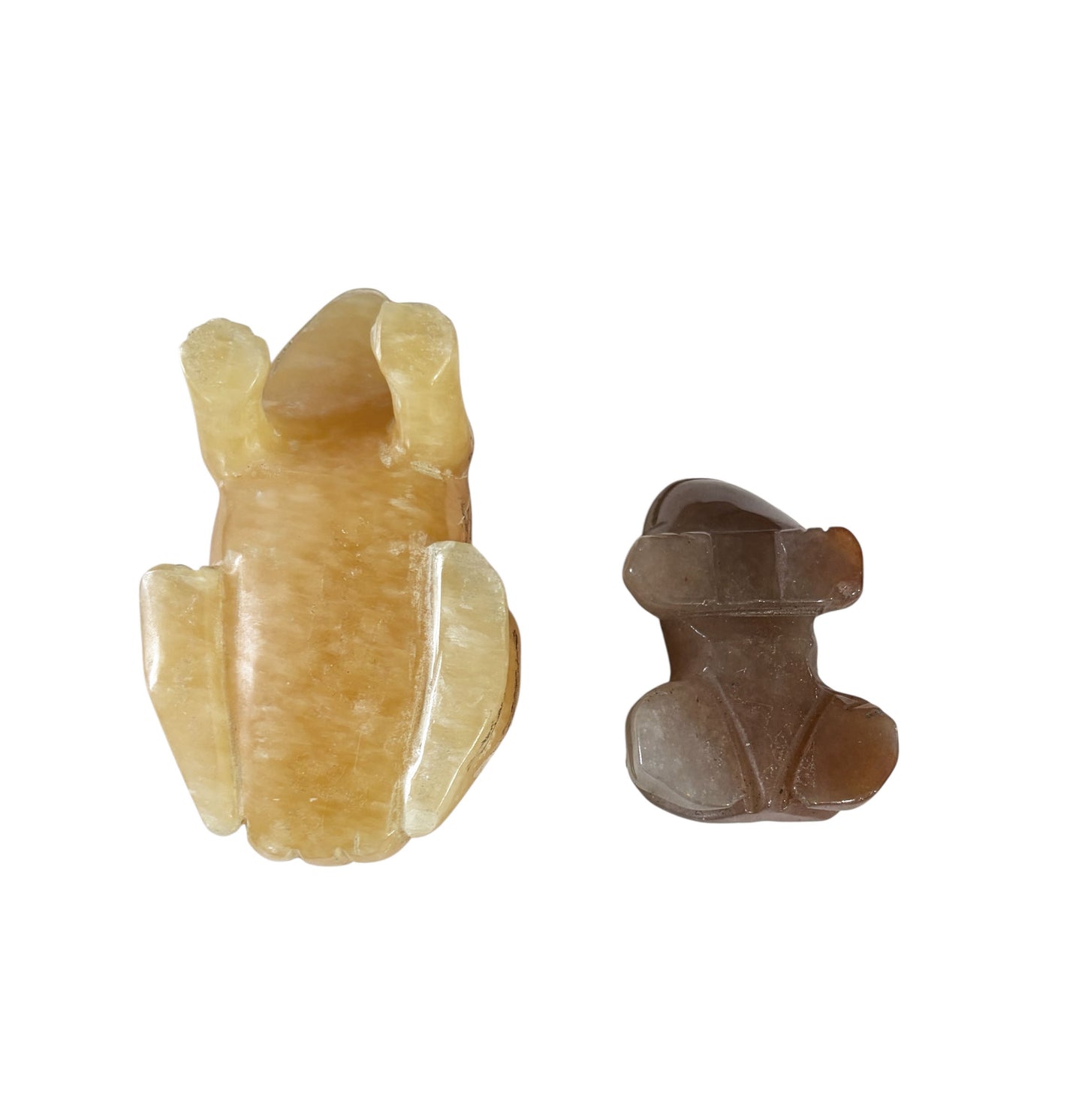 #389/89 Vintage set of two hand-carved frog sculptures/ soapstone /agate