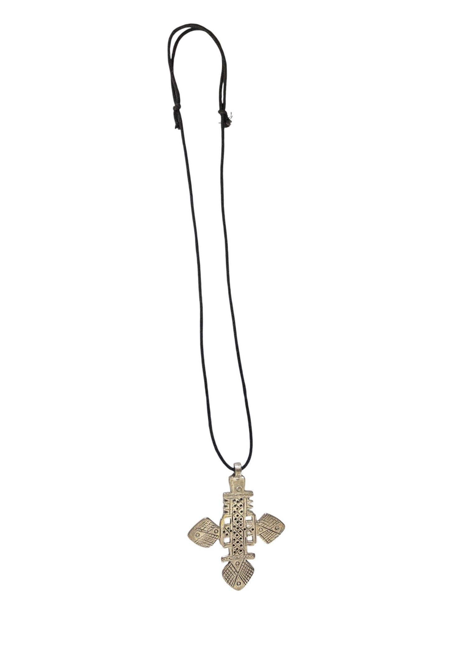 #3264 Vintage Abyssinian /Coptic Cross Pendant Ethiopian Silver 3.25" H