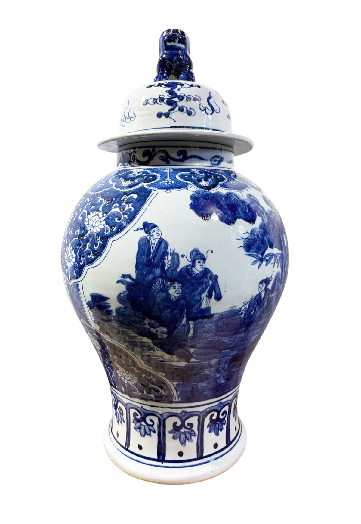 #1343 Vintage Lg Chinoiserie cobalt Blue & White  Temple Ginger Jar 23" H
