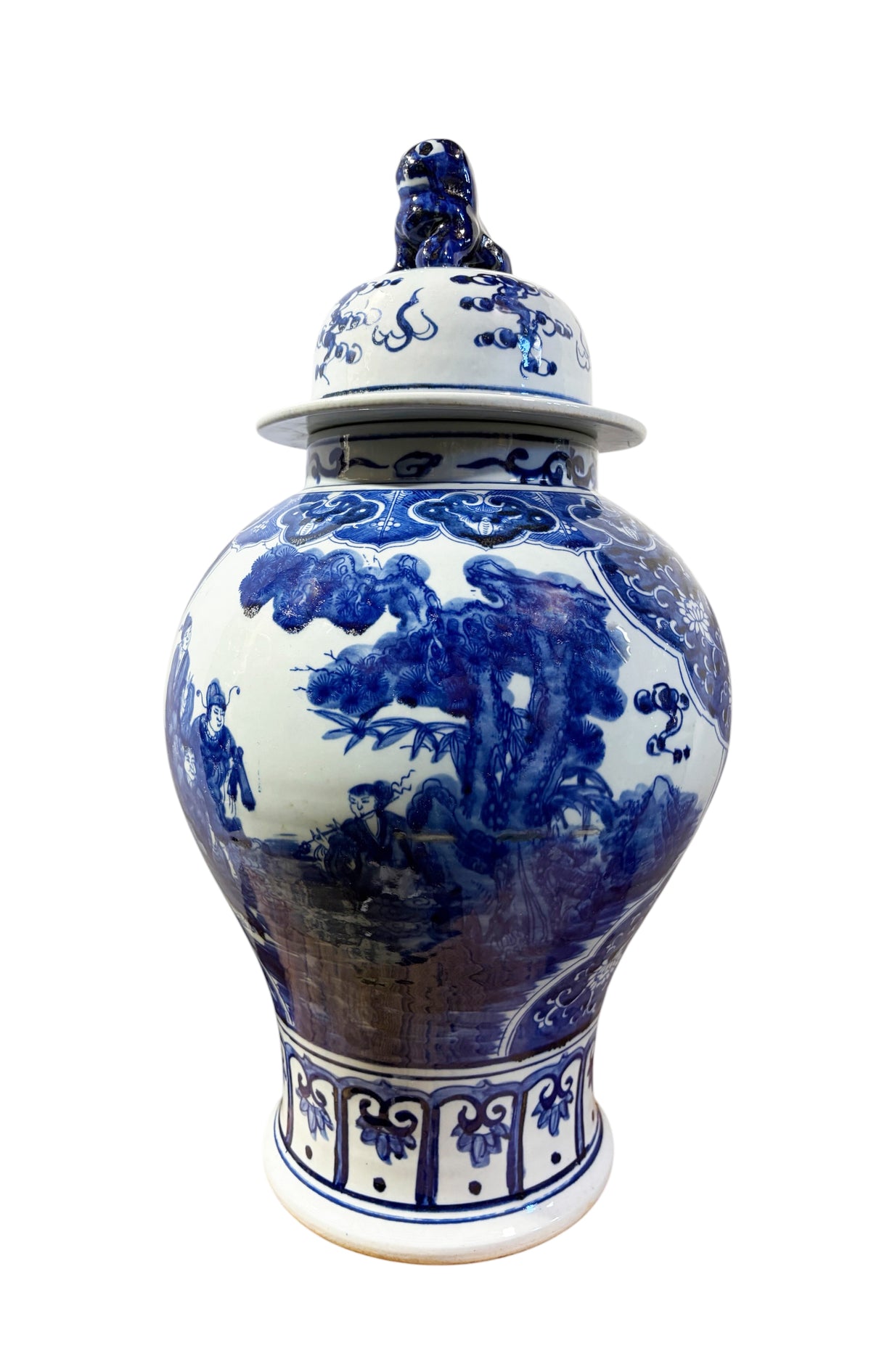 #1343 Vintage Lg Chinoiserie cobalt Blue & White  Temple Ginger Jar 23" H