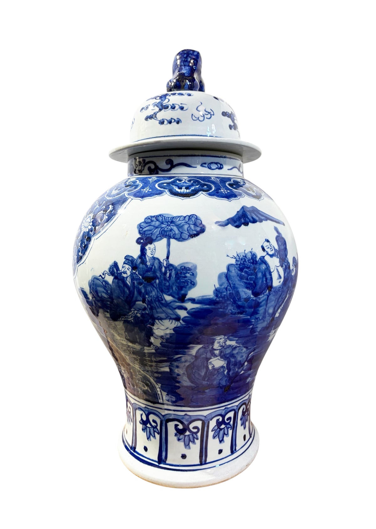 #1343 Vintage Lg Chinoiserie cobalt Blue & White  Temple Ginger Jar 23" H