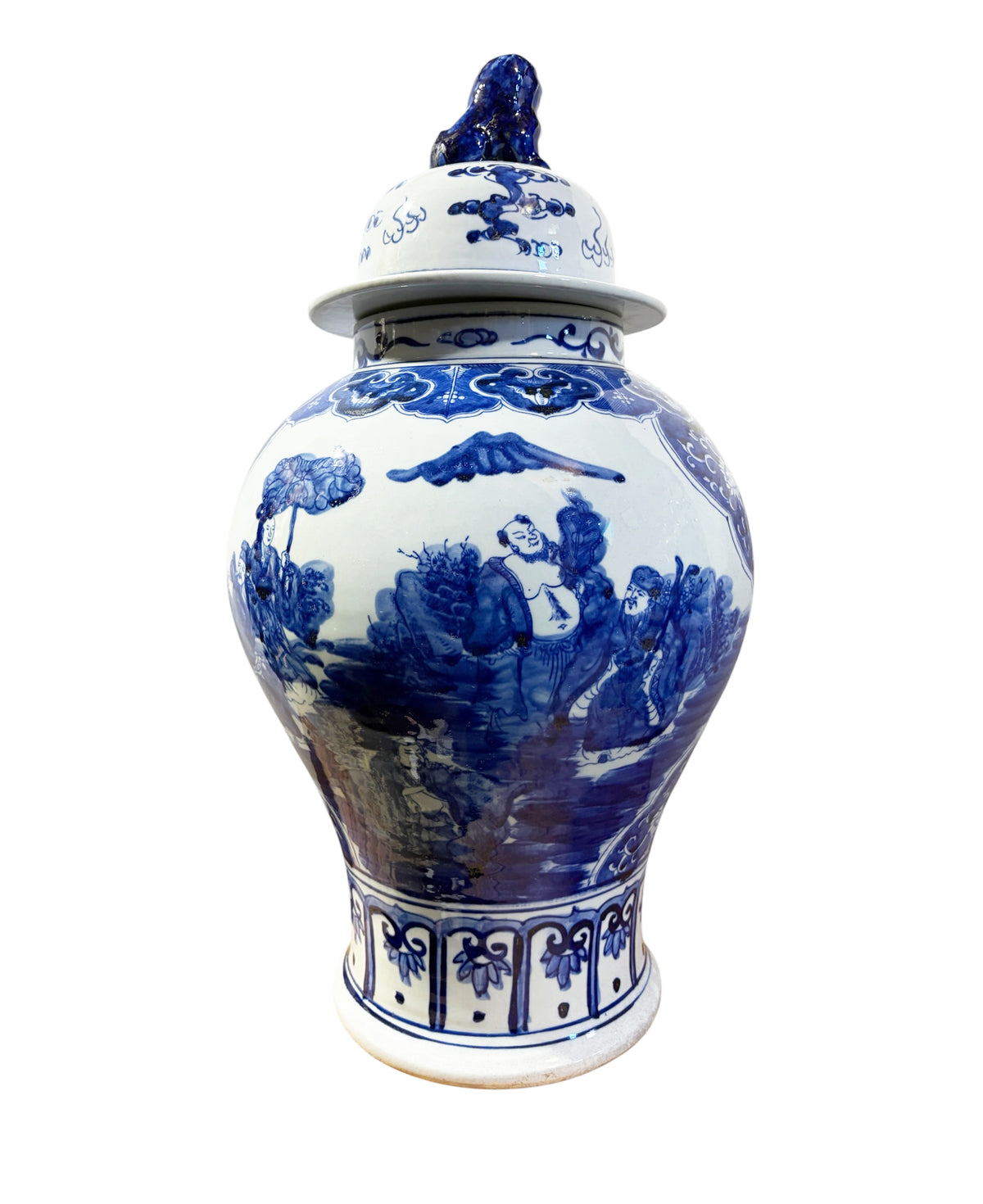 #1343 Vintage Lg Chinoiserie cobalt Blue & White  Temple Ginger Jar 23" H