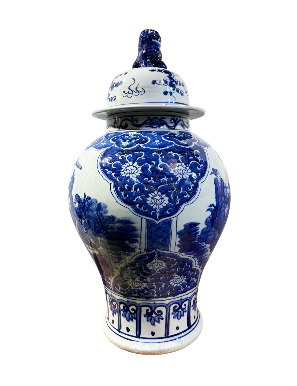 #1343 Vintage Lg Chinoiserie cobalt Blue & White  Temple Ginger Jar 23" H