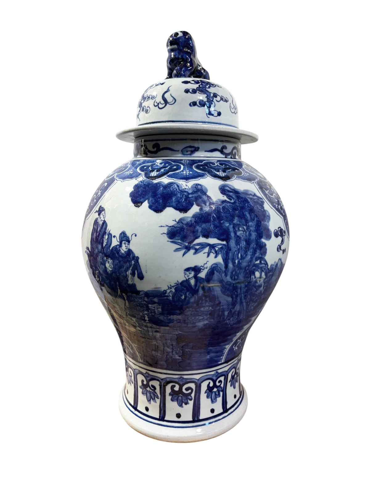 #1343 Vintage Lg Chinoiserie cobalt Blue & White  Temple Ginger Jar 23" H