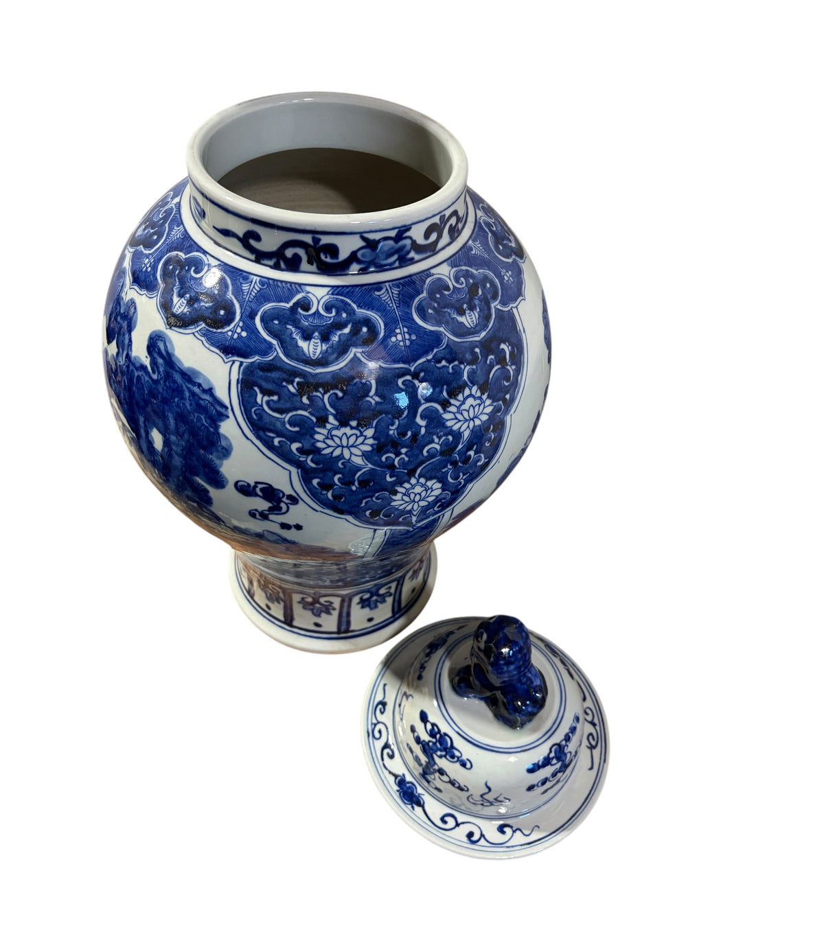 #1343 Vintage Lg Chinoiserie cobalt Blue & White  Temple Ginger Jar 23" H