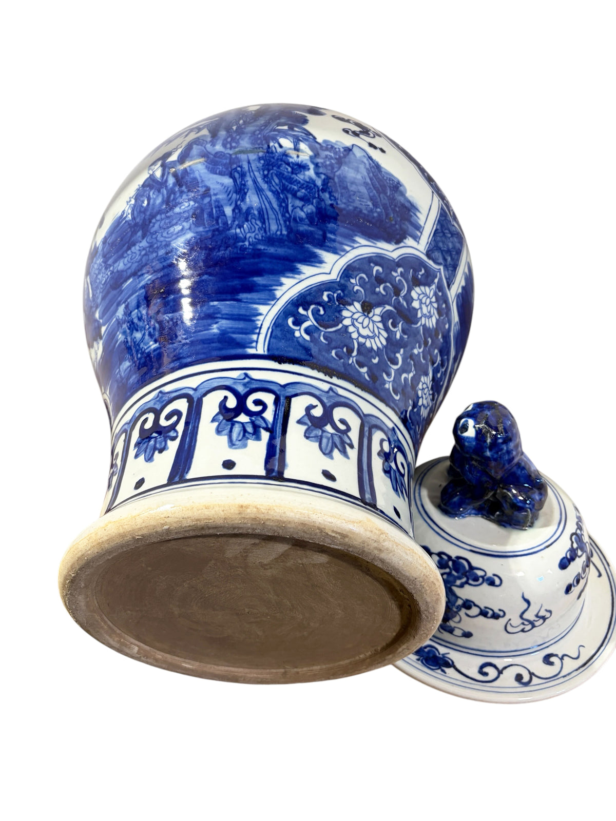 #1343 Vintage Lg Chinoiserie cobalt Blue & White  Temple Ginger Jar 23" H