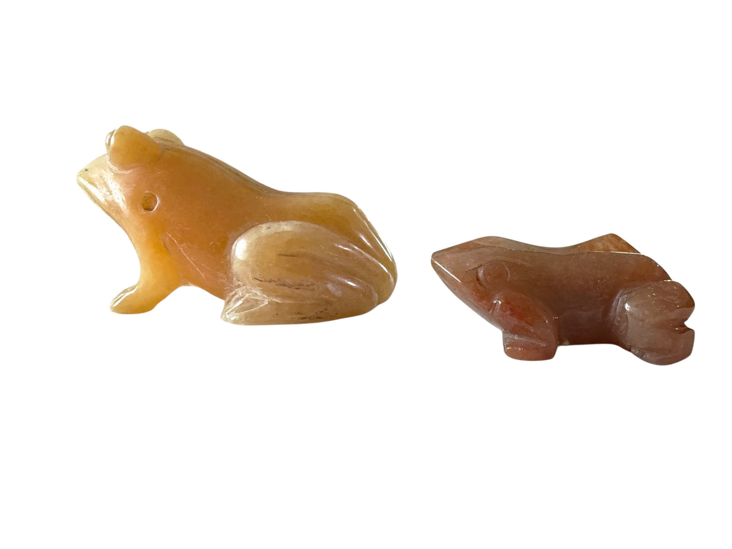 #389/89 Vintage set of two hand-carved frog sculptures/ soapstone /agate