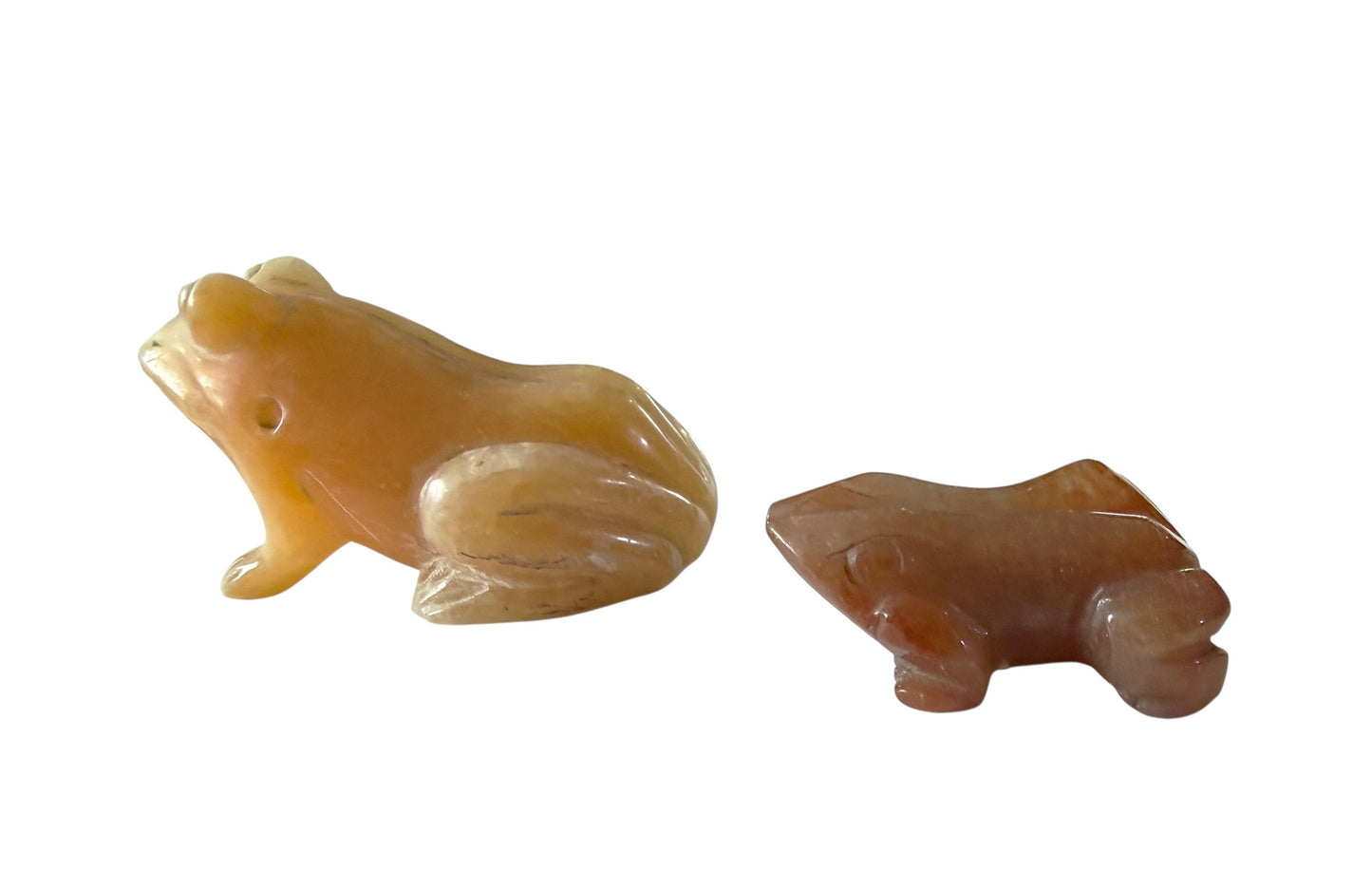 #389/89 Vintage set of two hand-carved frog sculptures/ soapstone /agate