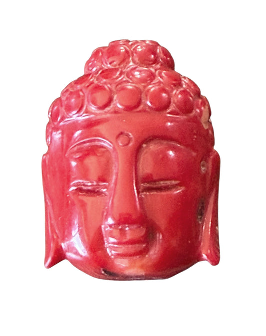 #685 Vintage Red Coral Carved Buddha Head  Amulet Pendant 1" H
