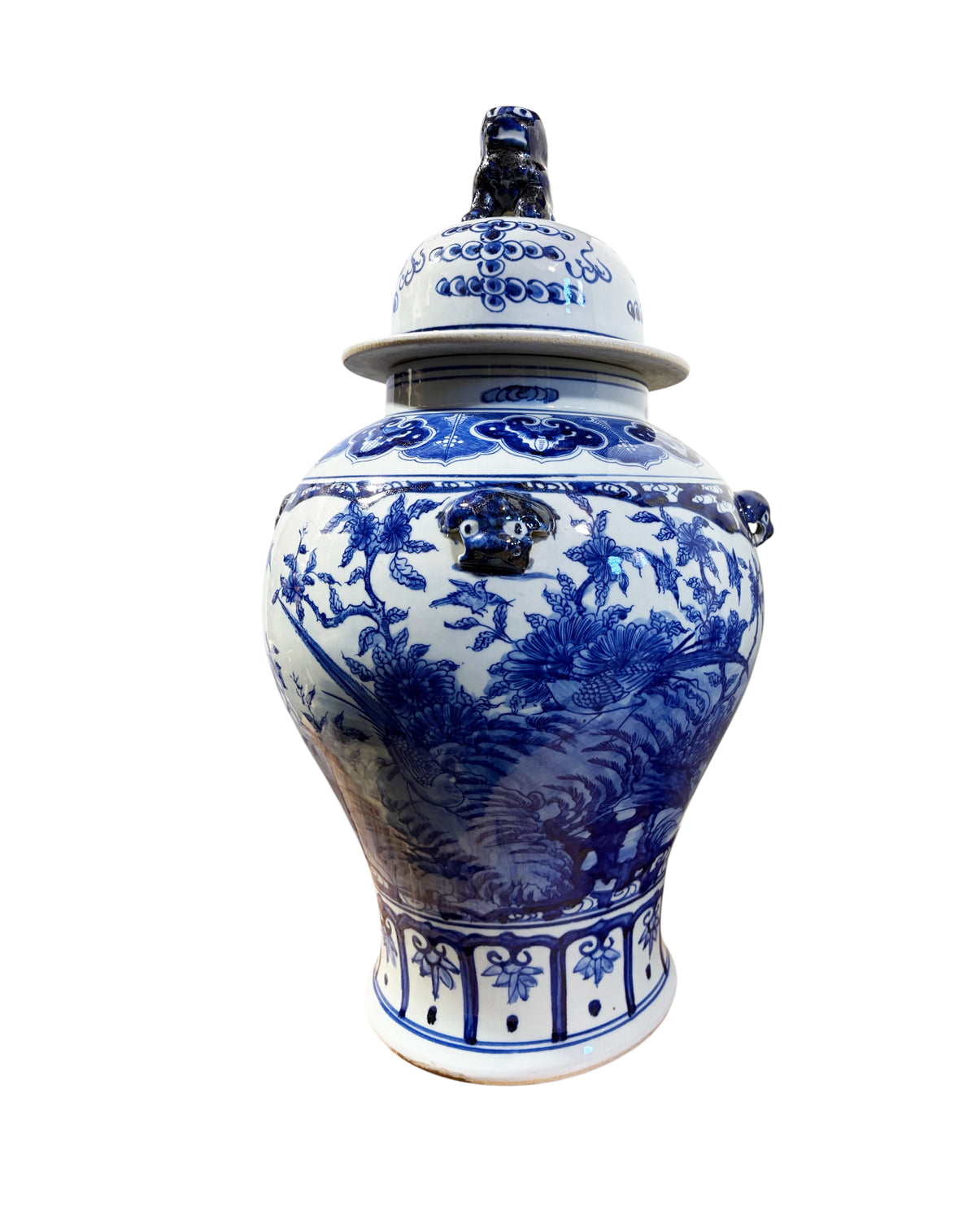#1344 Vintage Lg Chinoiserie cobalt Blue & White  Temple Ginger Jar 23" H