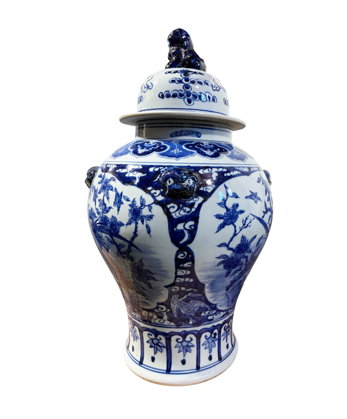 #1344 Vintage Lg Chinoiserie cobalt Blue & White  Temple Ginger Jar 23" H