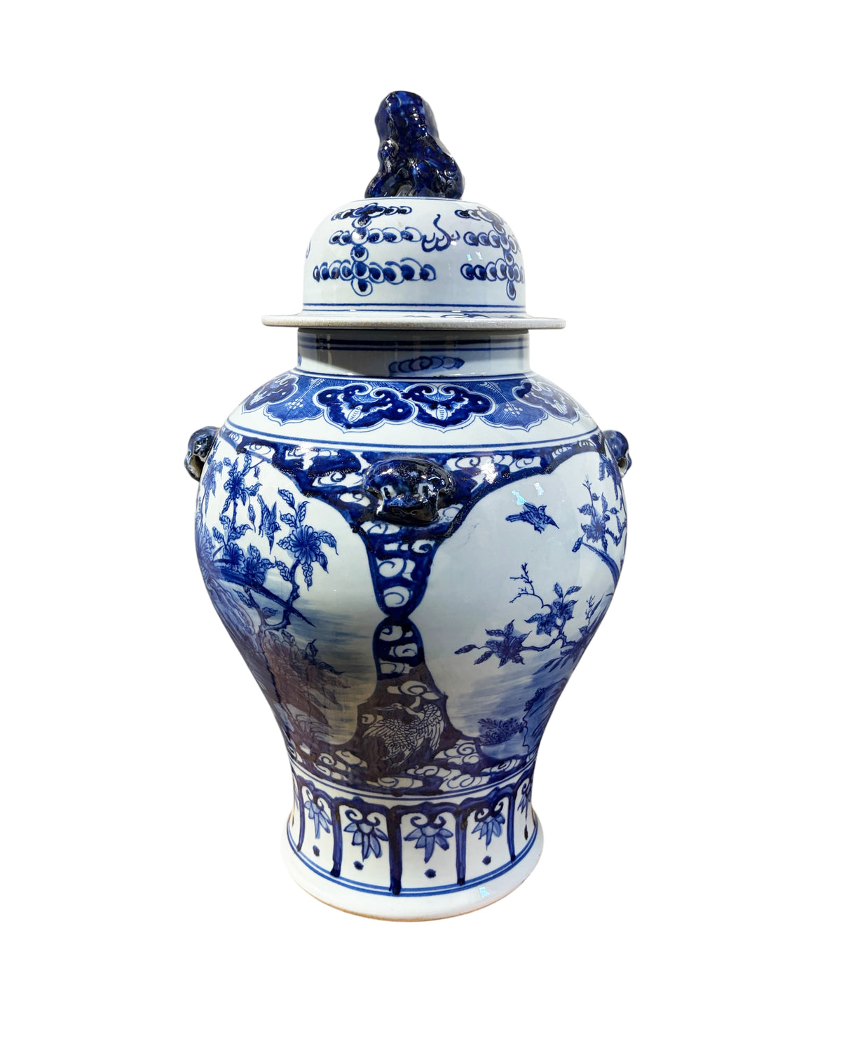 #1344 Vintage Lg Chinoiserie cobalt Blue & White  Temple Ginger Jar 23" H