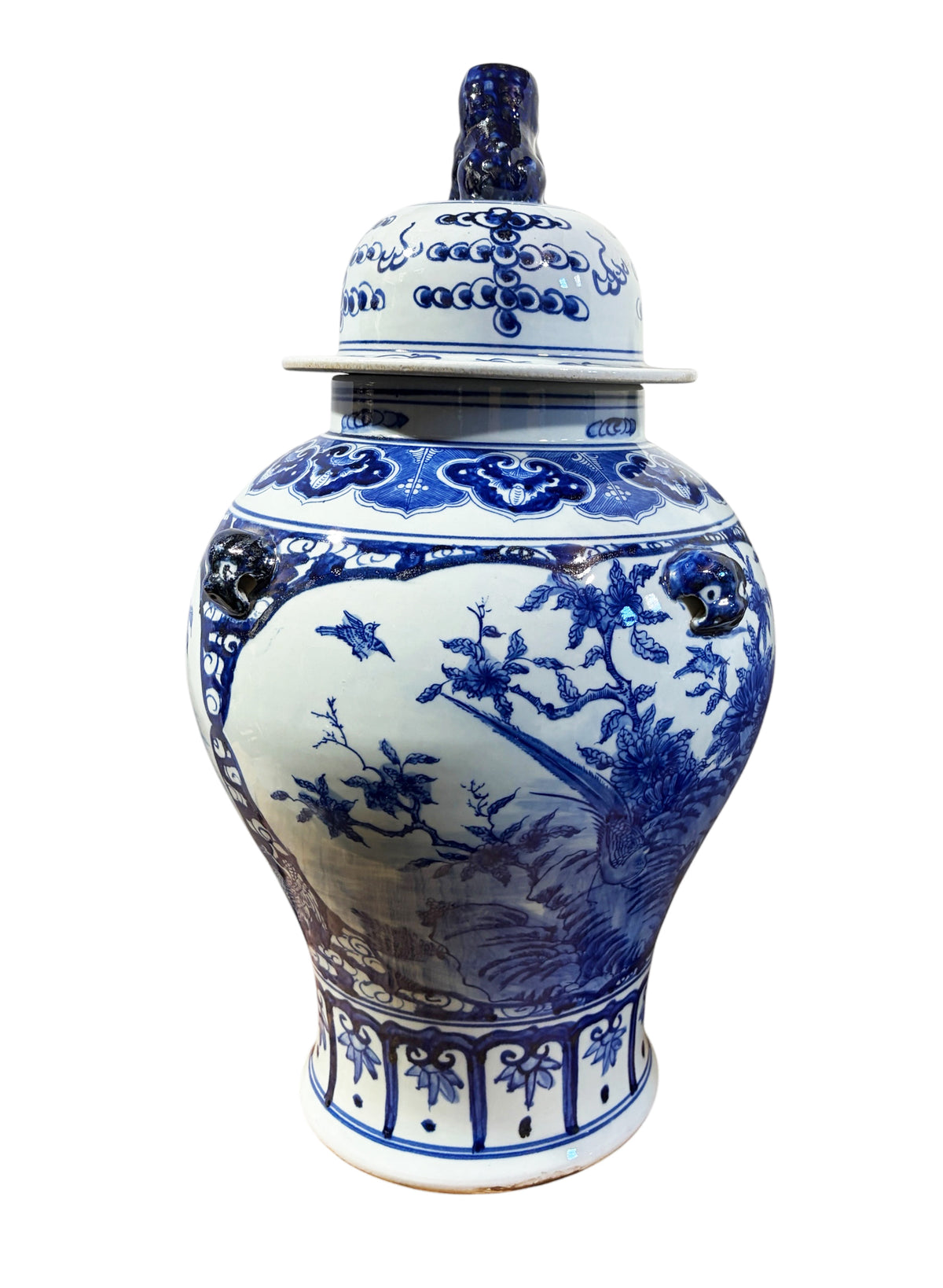 #1344 Vintage Lg Chinoiserie cobalt Blue & White  Temple Ginger Jar 23" H