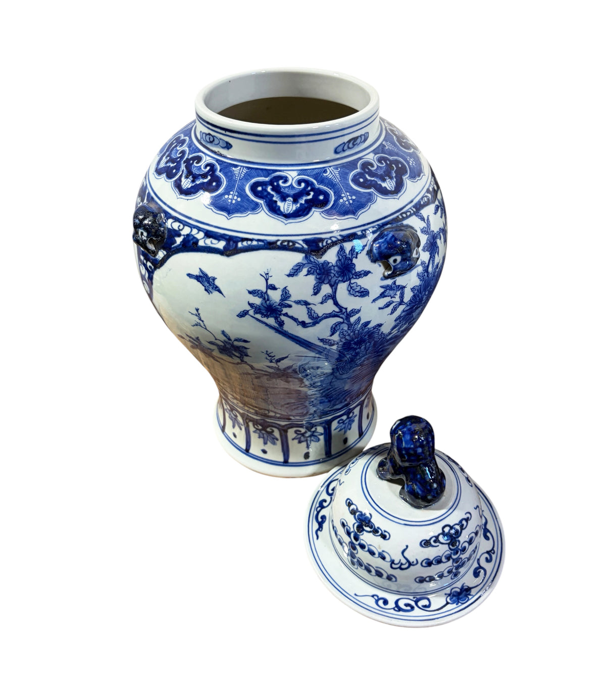 #1344 Vintage Lg Chinoiserie cobalt Blue & White  Temple Ginger Jar 23" H