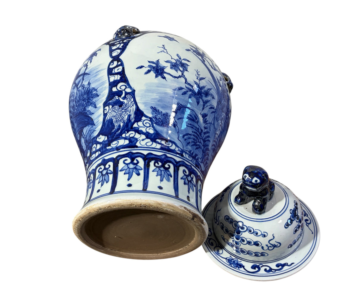 #1344 Vintage Lg Chinoiserie cobalt Blue & White  Temple Ginger Jar 23" H