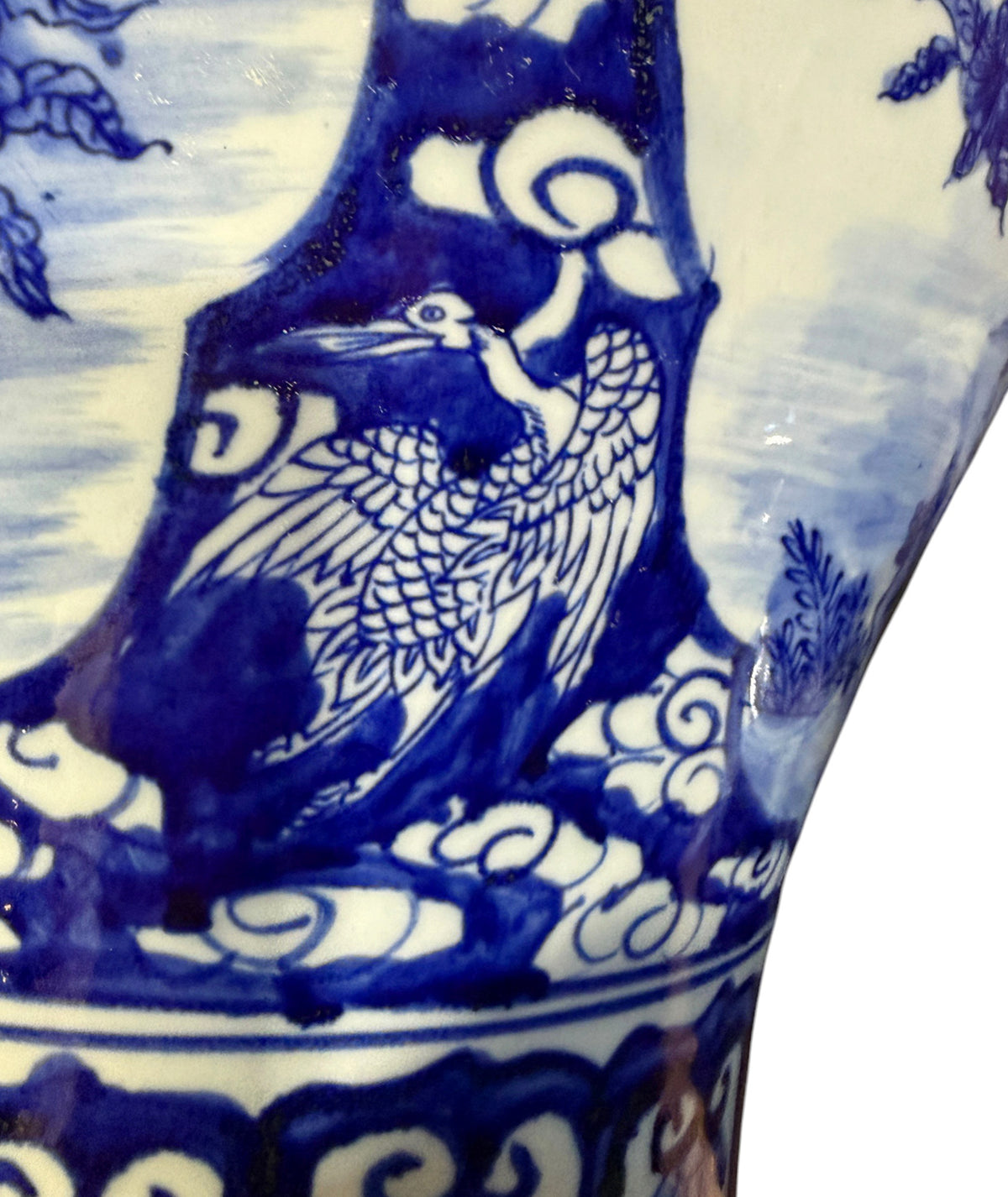 #1344 Vintage Lg Chinoiserie cobalt Blue & White  Temple Ginger Jar 23" H
