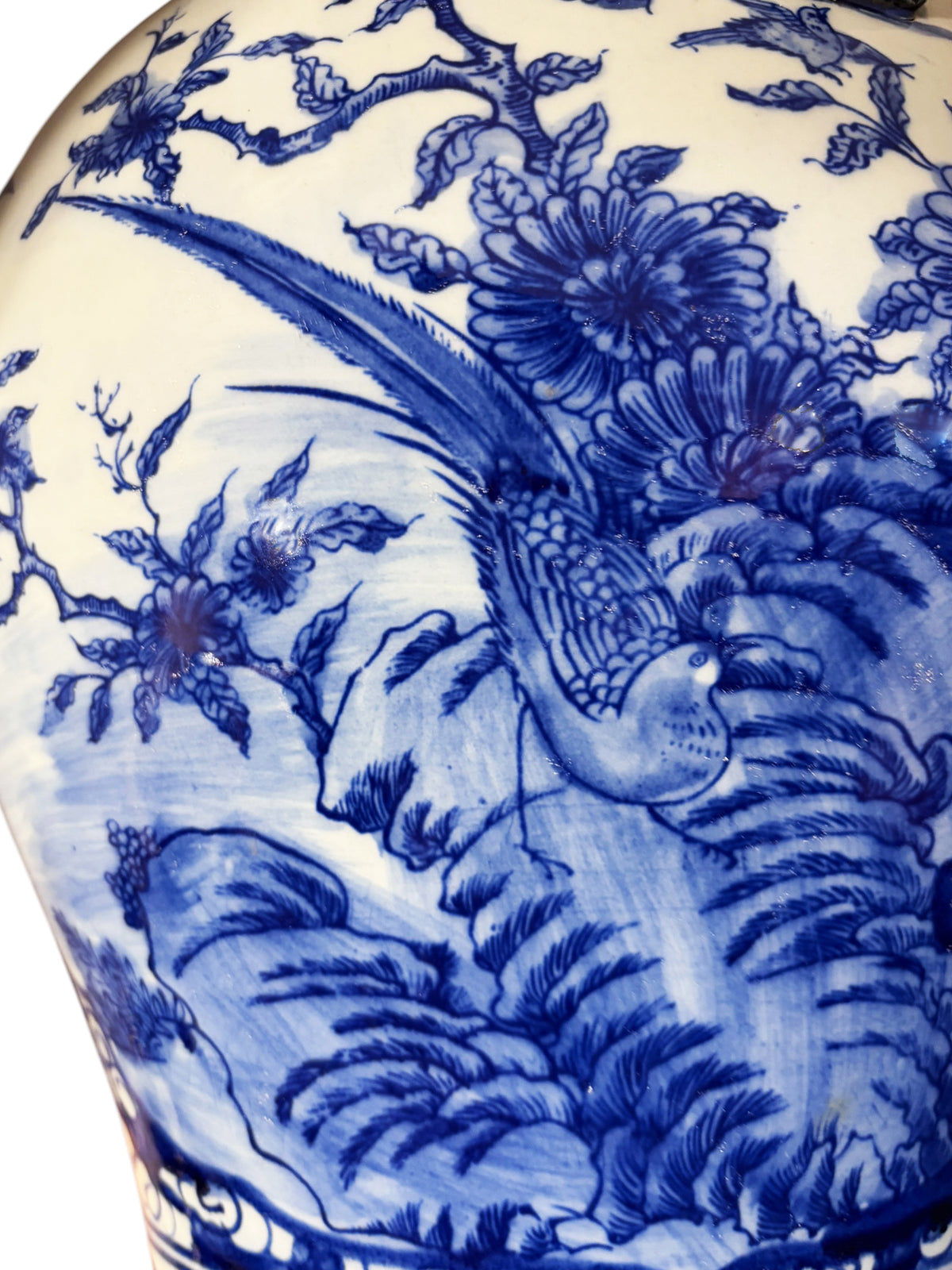 #1344 Vintage Lg Chinoiserie cobalt Blue & White  Temple Ginger Jar 23" H