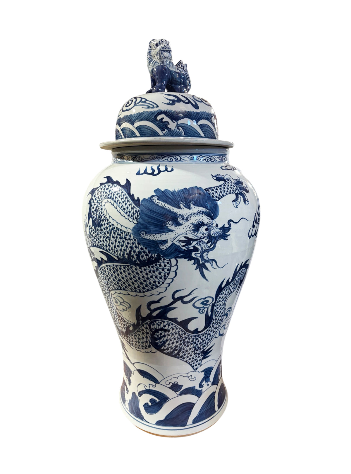 #943C Chinoiserie Blue& White Porcelain Ginger Jar Dragon & Phoenix 36" H