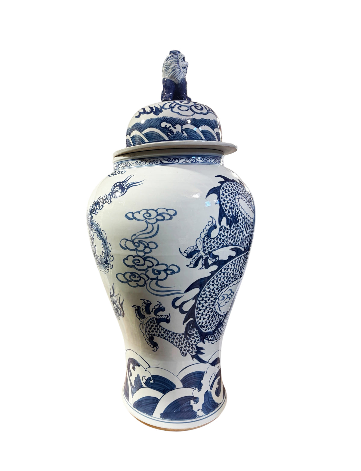 #943C Chinoiserie Blue& White Porcelain Ginger Jar Dragon & Phoenix 36" H