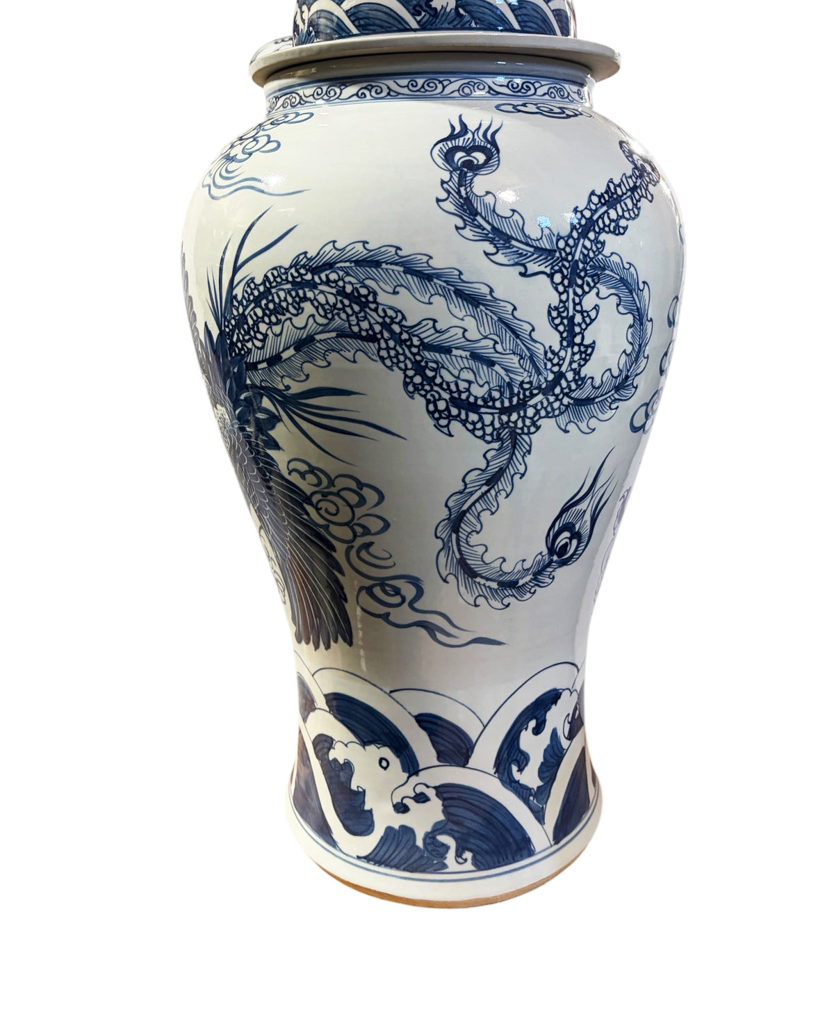 #943C Chinoiserie Blue& White Porcelain Ginger Jar Dragon & Phoenix 36" H