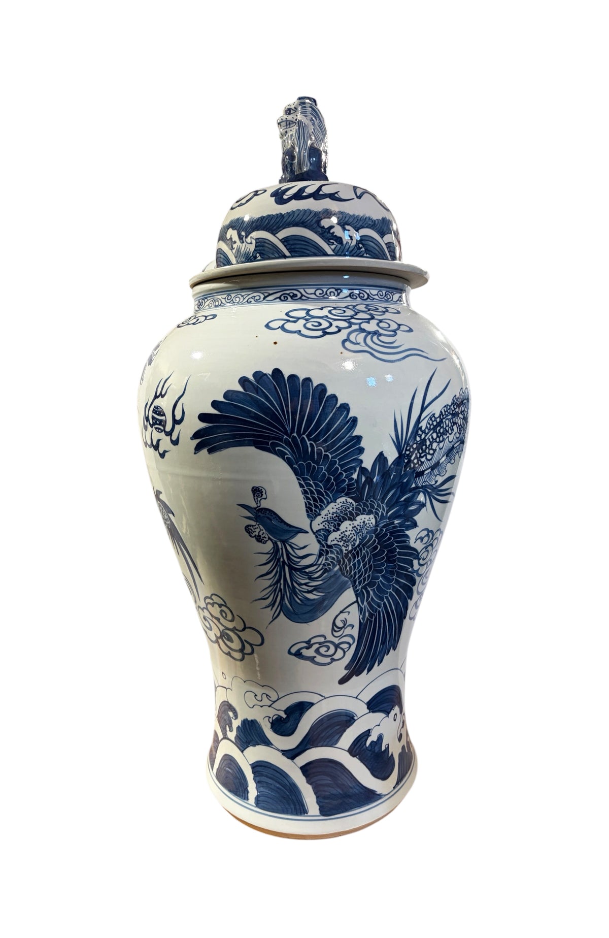 #943C Chinoiserie Blue& White Porcelain Ginger Jar Dragon & Phoenix 36" H
