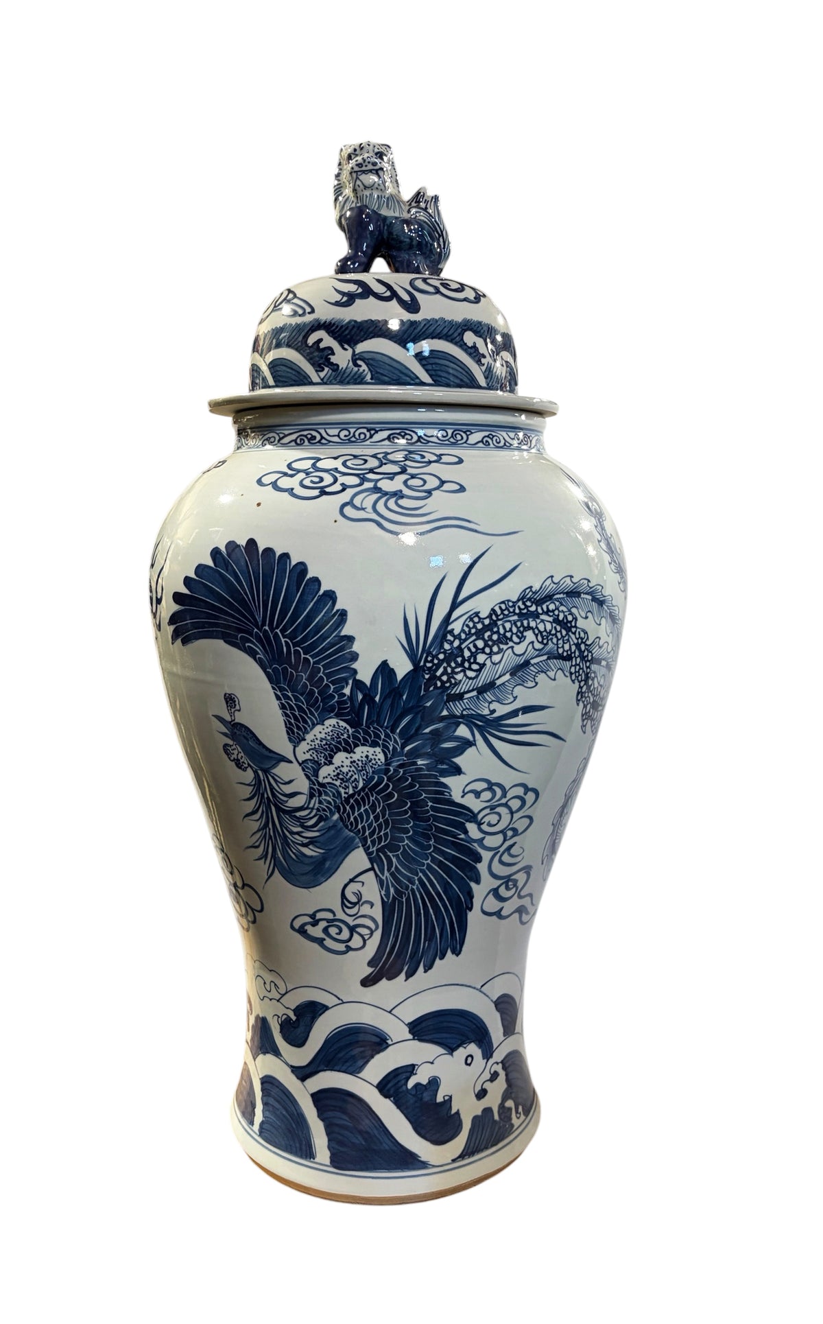 #943C Chinoiserie Blue& White Porcelain Ginger Jar Dragon & Phoenix 36" H