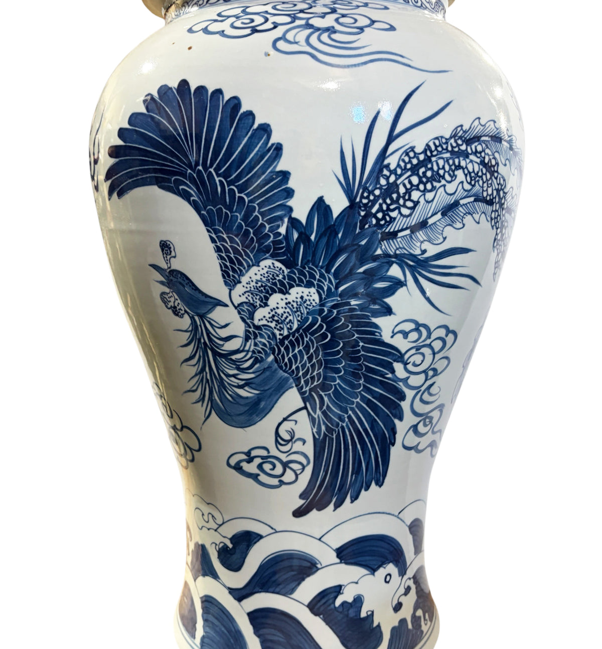 #943C Chinoiserie Blue& White Porcelain Ginger Jar Dragon & Phoenix 36" H