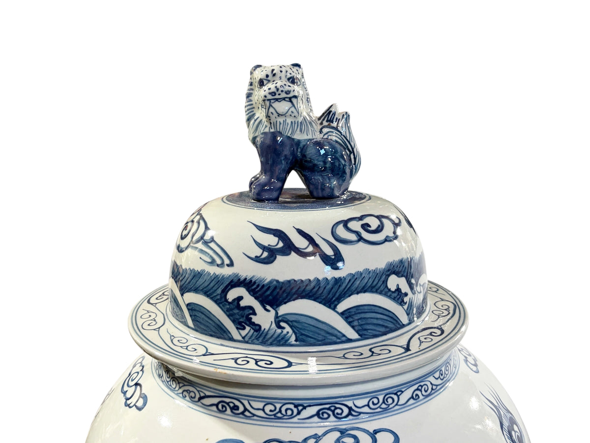 #943C Chinoiserie Blue& White Porcelain Ginger Jar Dragon & Phoenix 36" H