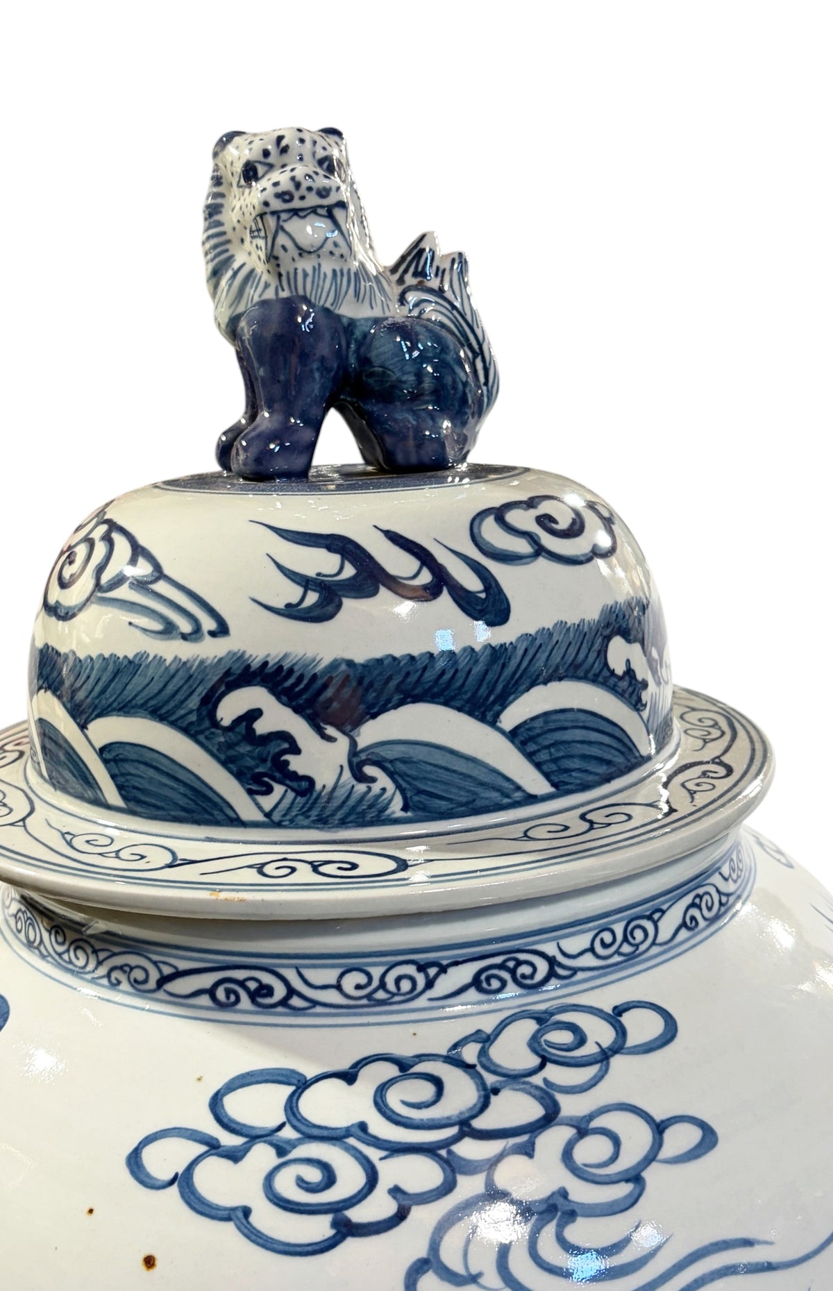 #943C Chinoiserie Blue& White Porcelain Ginger Jar Dragon & Phoenix 36" H