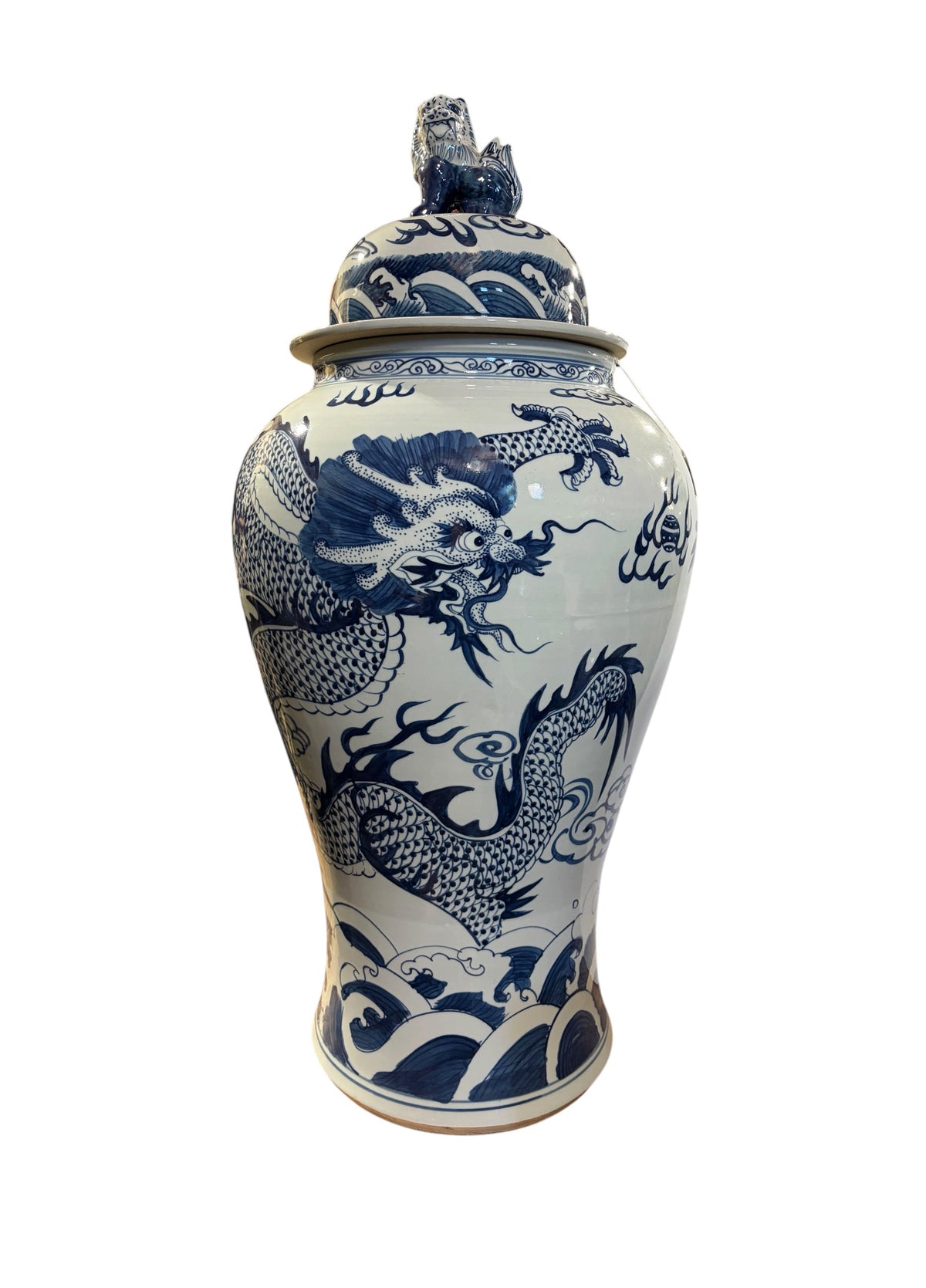 #943C Chinoiserie Blue& White Porcelain Ginger Jar Dragon & Phoenix 36" H