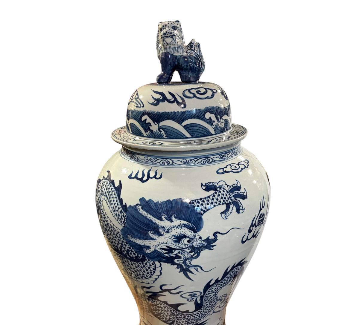 #943C Chinoiserie Blue& White Porcelain Ginger Jar Dragon & Phoenix 36" H