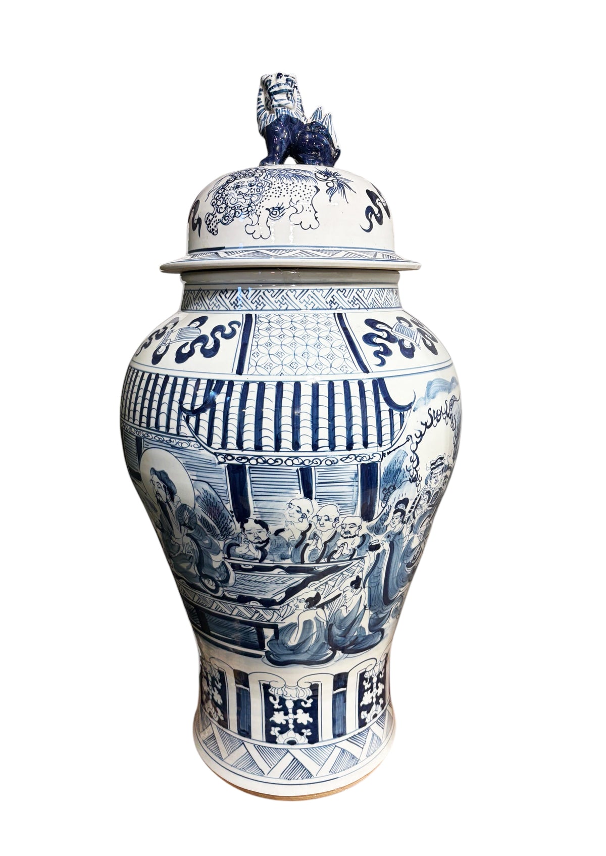#7202 Vintage Chinese Blue and White Porcelain Palace Urn/ Ginger Jar 36" H