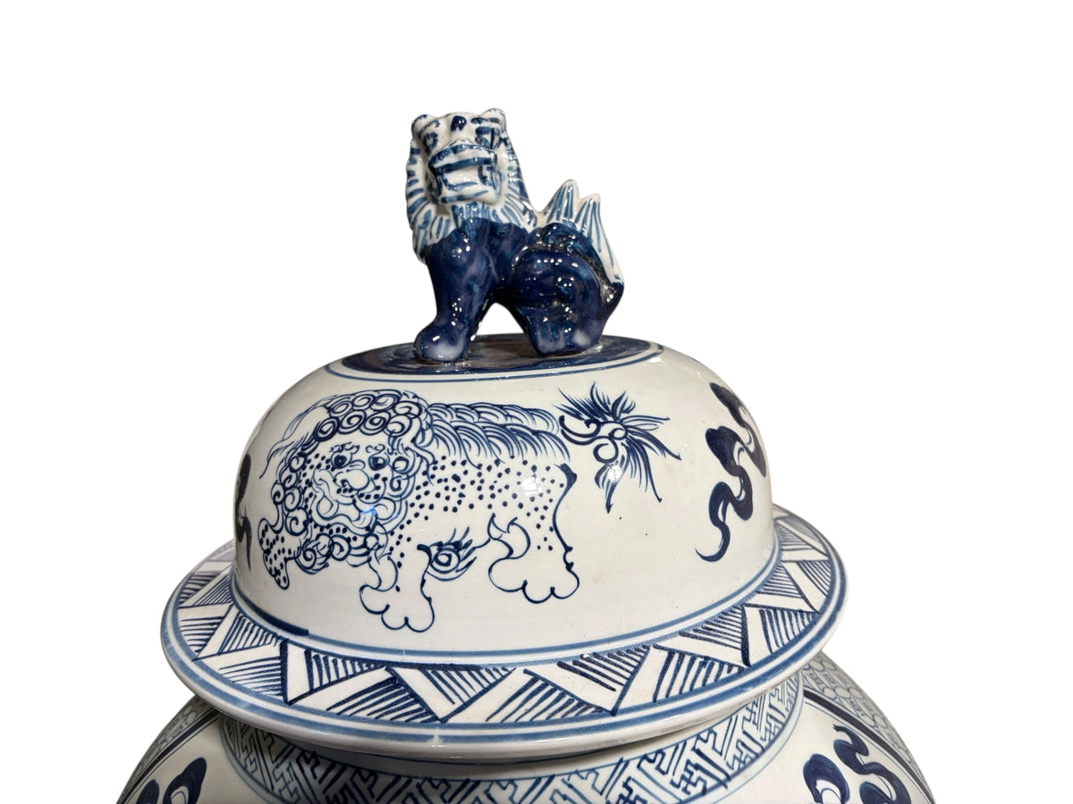 #7202 Vintage Chinese Blue and White Porcelain Palace Urn/ Ginger Jar 36" H