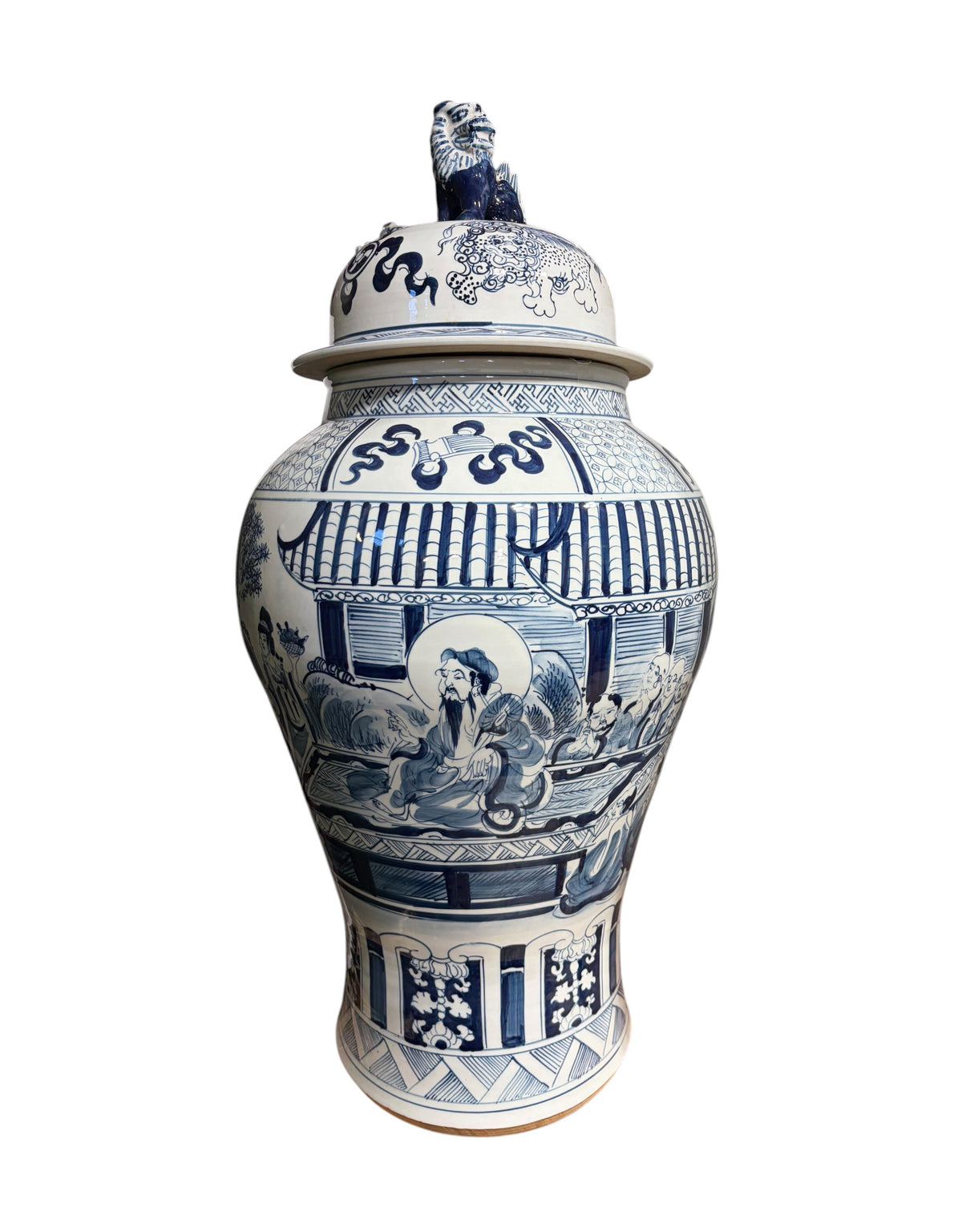 #7202 Vintage Chinese Blue and White Porcelain Palace Urn/ Ginger Jar 36" H