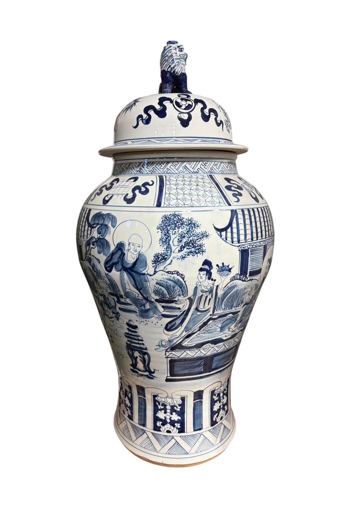 #7202 Vintage Chinese Blue and White Porcelain Palace Urn/ Ginger Jar 36" H