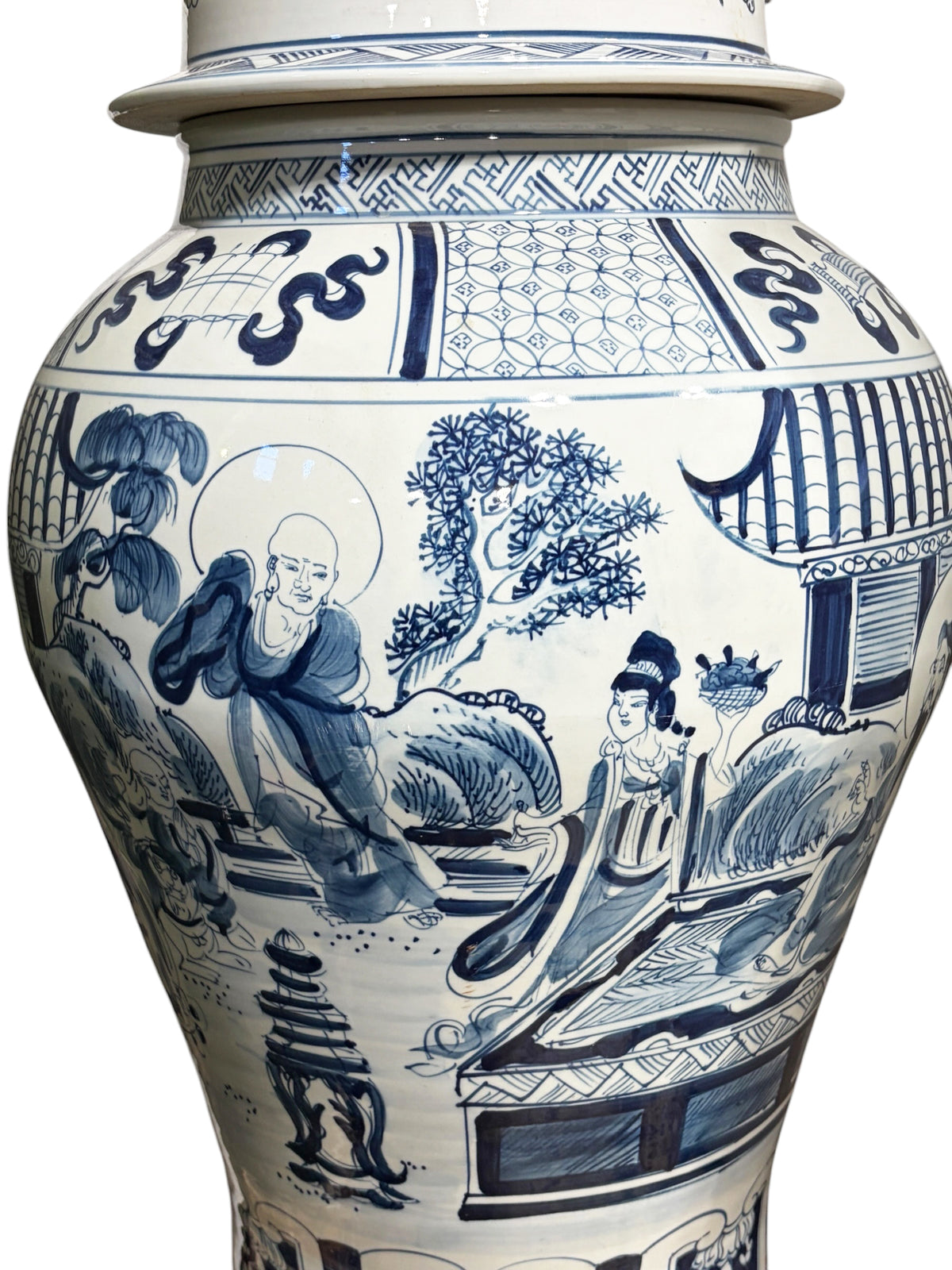 #7202 Vintage Chinese Blue and White Porcelain Palace Urn/ Ginger Jar 36" H