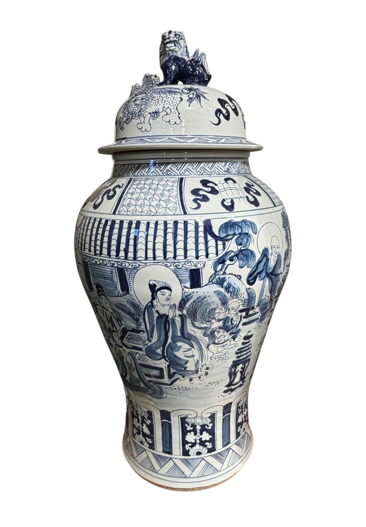 #7202 Vintage Chinese Blue and White Porcelain Palace Urn/ Ginger Jar 36" H