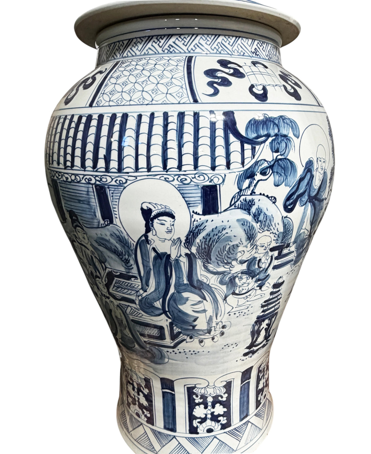 #7202 Vintage Chinese Blue and White Porcelain Palace Urn/ Ginger Jar 36" H