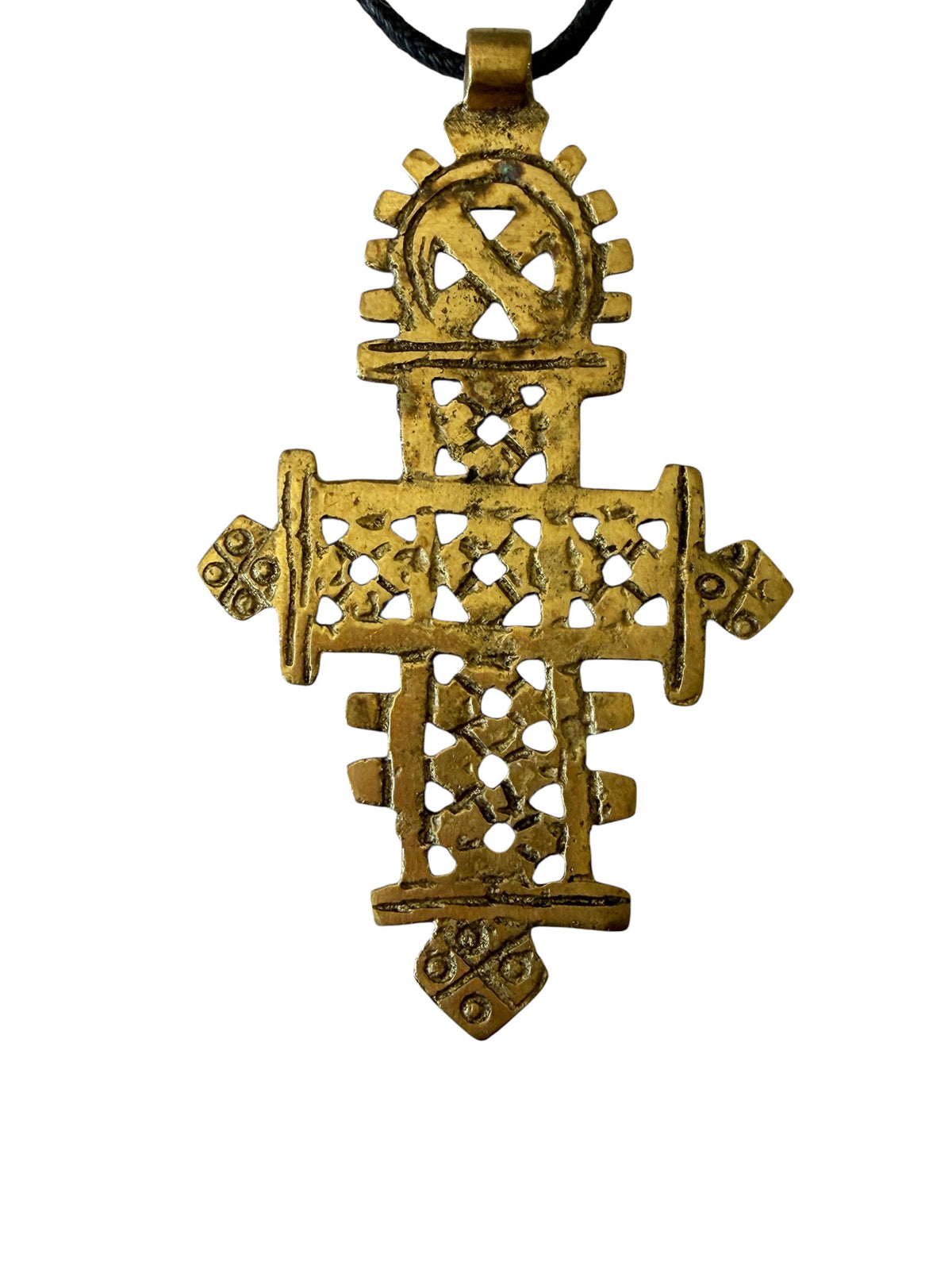 #3260 Vintage Abyssinian /Coptic Cross Pendant Ethiopian Bronze 3" H