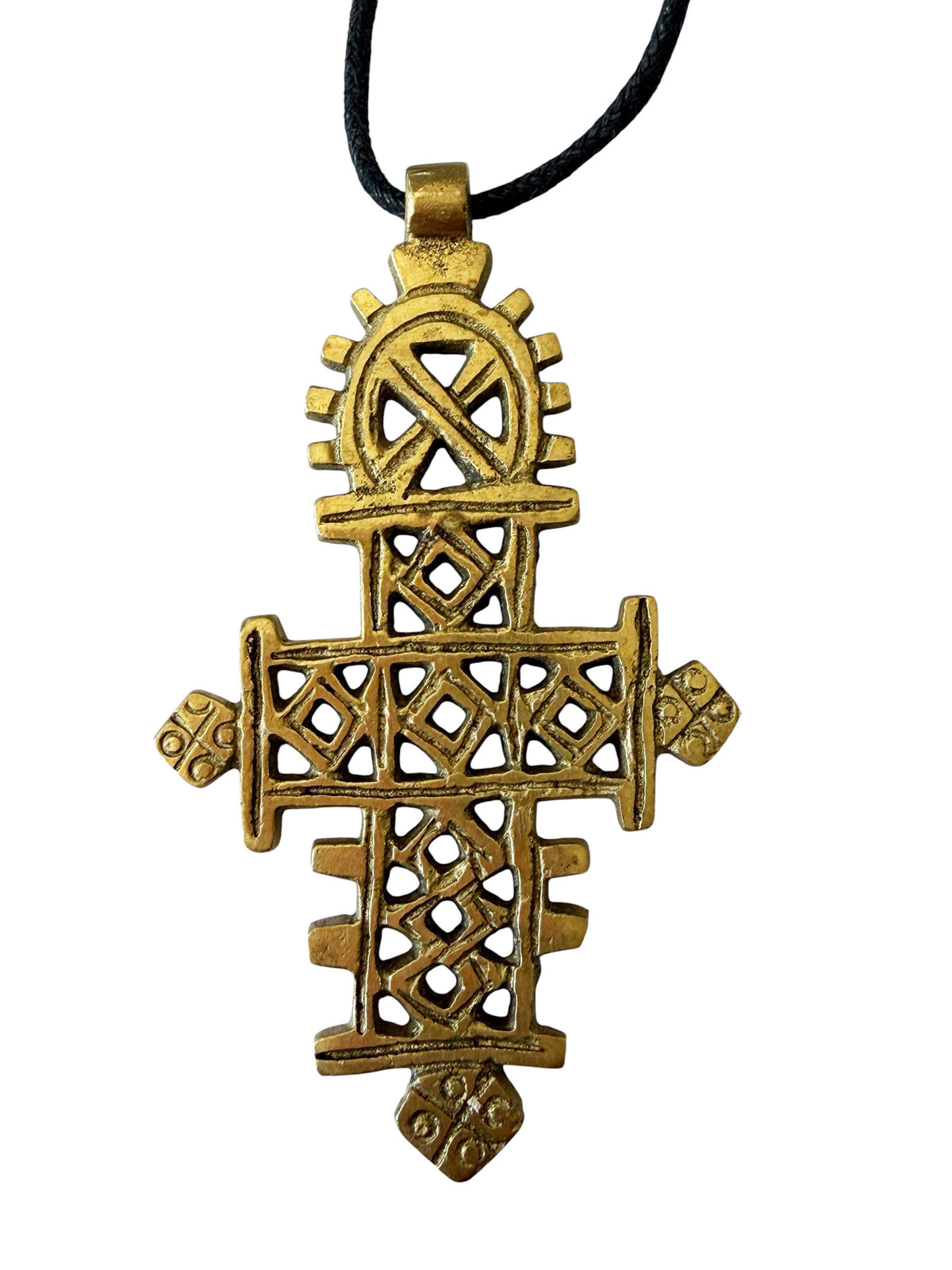 #3260 Vintage Abyssinian /Coptic Cross Pendant Ethiopian Bronze 3" H