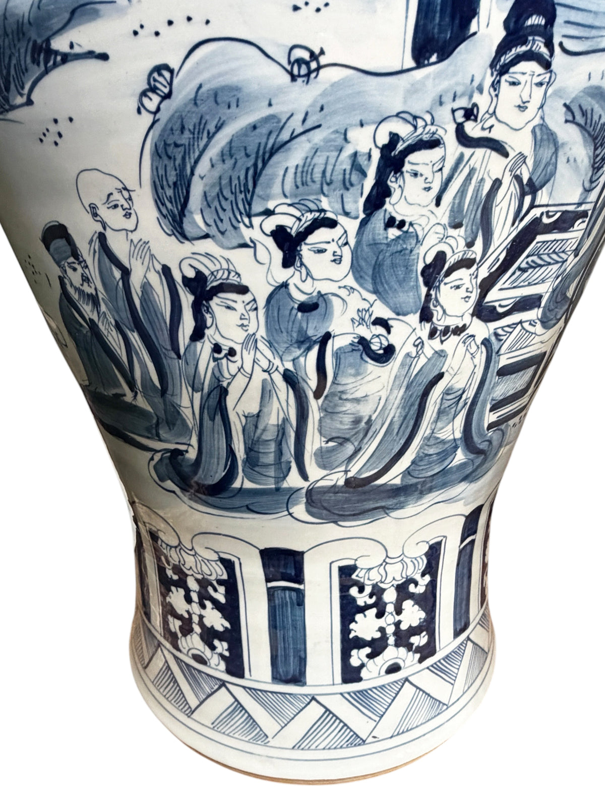 #7202 Vintage Chinese Blue and White Porcelain Palace Urn/ Ginger Jar 36" H