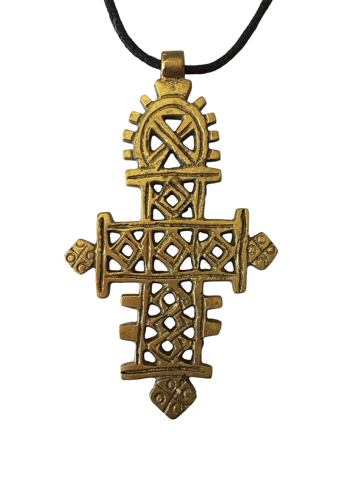 #3260 Vintage Abyssinian /Coptic Cross Pendant Ethiopian Bronze 3" H
